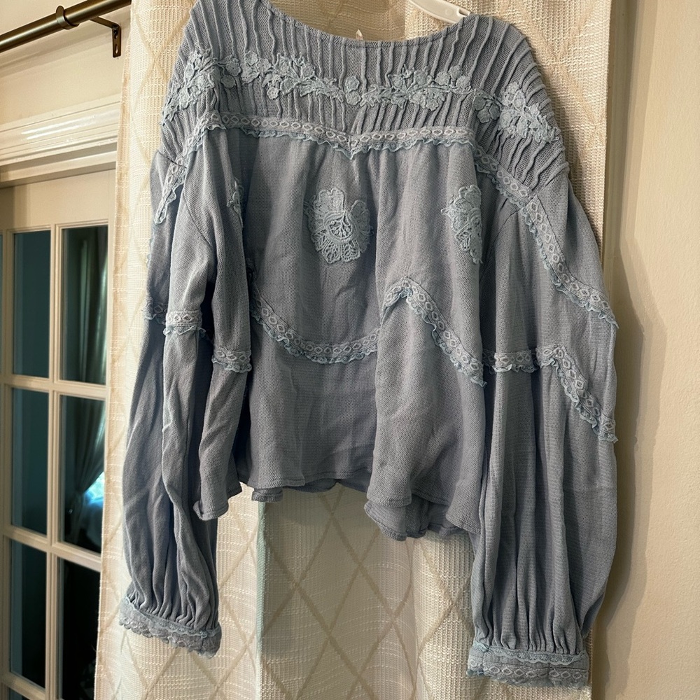 Free People Blue Lace Blouse